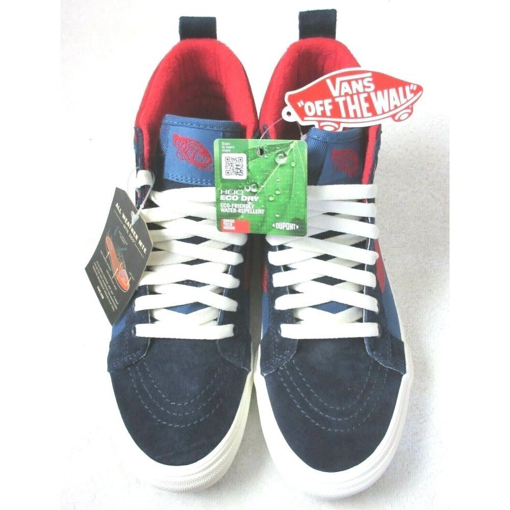 Vans Women's Sk8-Hi MTE All Weather Boots Navy Blue Red Suede Size 8.5 NIB